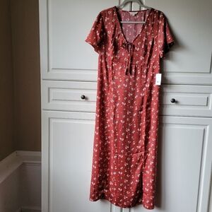 NWT Lucky Brand Black Floral Flutter Sleeve Slip Dress Boho Front Slit Size XL